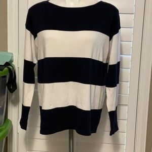 Chaps Navy and White Striped Crew Neck Sweater